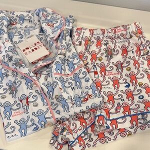Roller Rabbit Blue and Pink Monkey Print Pajama Set Hamptons monkey polo pajamas